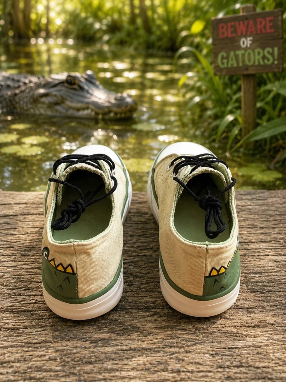 Lilly & Dan Kids Canvas Sneakers – Alligator Print – Memory Foam – Size 9/10